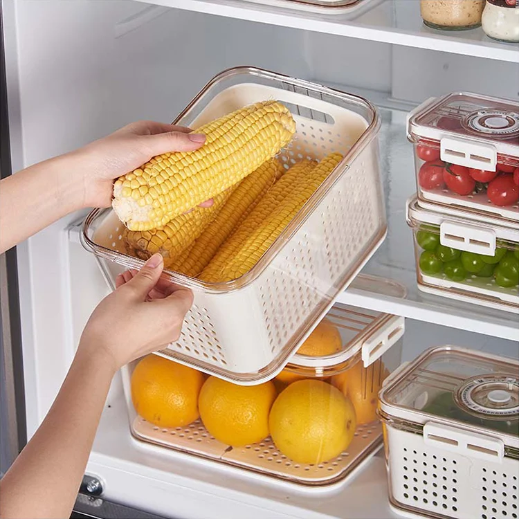 3 Pack Kitchen Stackable Container Storage Boxes Bins Fridge Organizer Fruit Storage Organizer Bins