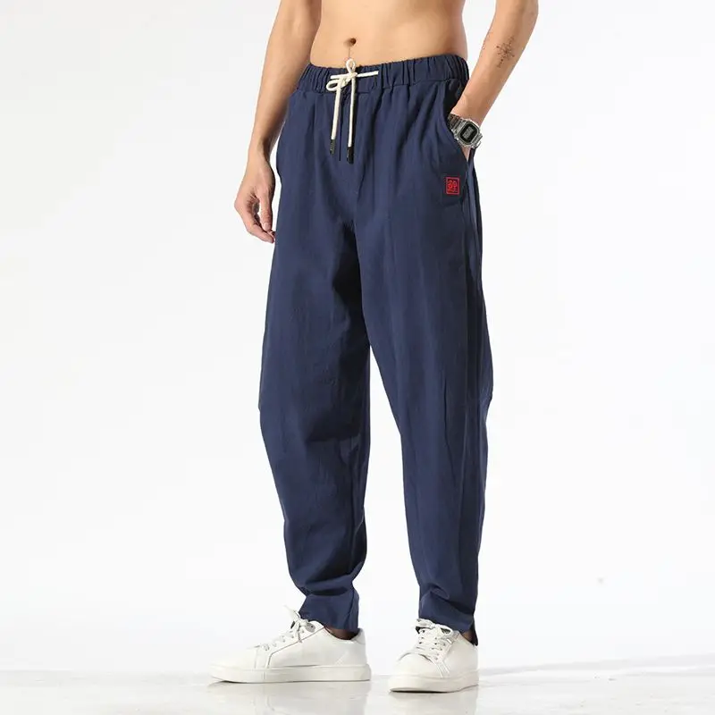 

Casual Pants Man Harem Wide Trousers for Men Linen Trend Slacks Long Sale New in Cotton Designer Vintage Spandex Polyester Baggy