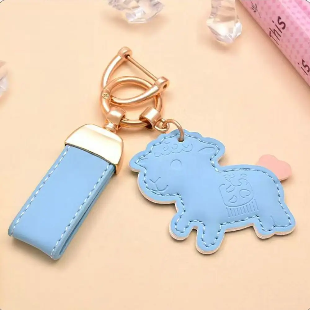Kawaii Cartoon Pu-Lamm-Schlüsselanhänger, Leder-Zodiak-Ziegen-Anhänger, Anti-Verlust-Riemen, Ziegen-/Schaf-Taschenanhänger, Taschenhänger – Detail 9