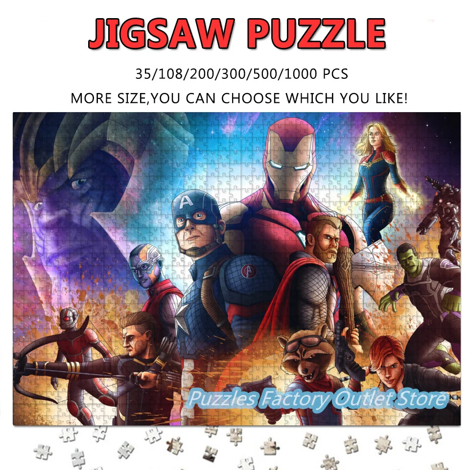 

Disney Superhero Print Puzzles Iron Man Hulk 108/200/300/500/1000 Pieces Cartoon Jigsaw Puzzles Decompress Toys Gifts