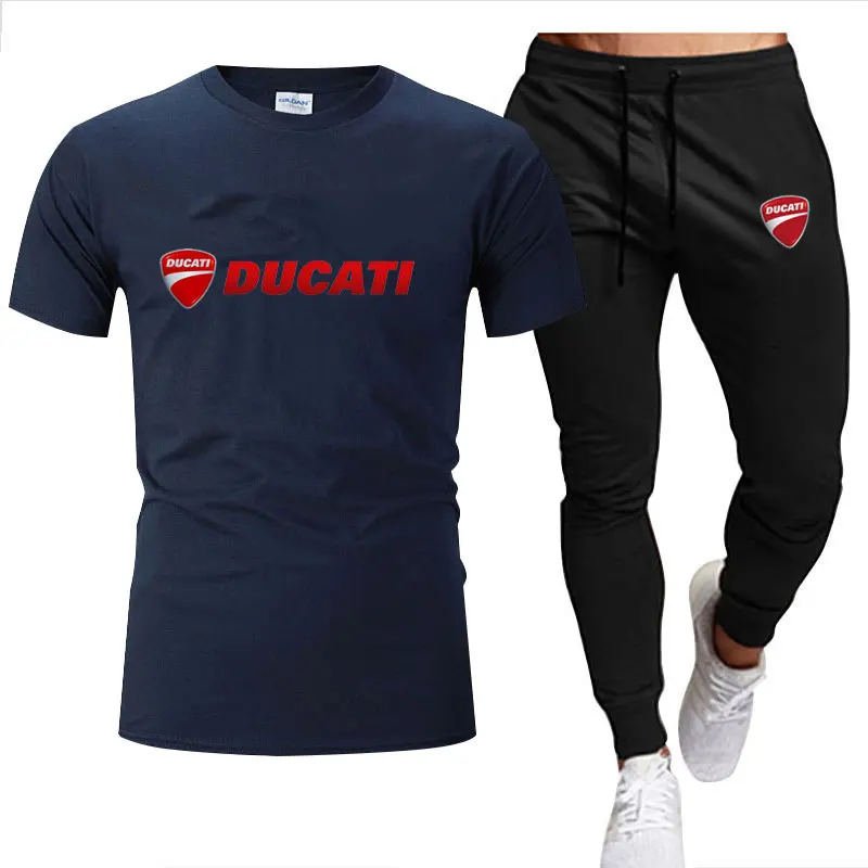Ducati motorcycle print summer men's short-sleeved T-shirt + casual sport pants motorcycle enthusiast set view 4