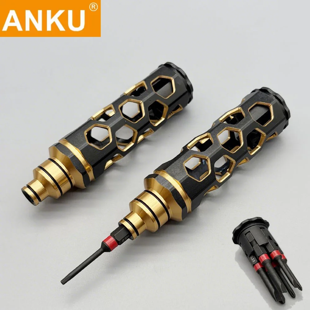 ANKU Hollowed-out All-aluminum Design Precision Screwdriver EDC Hand Repair Tool 6.35mm Bits Metal Mini Screw Driver Mobil PC