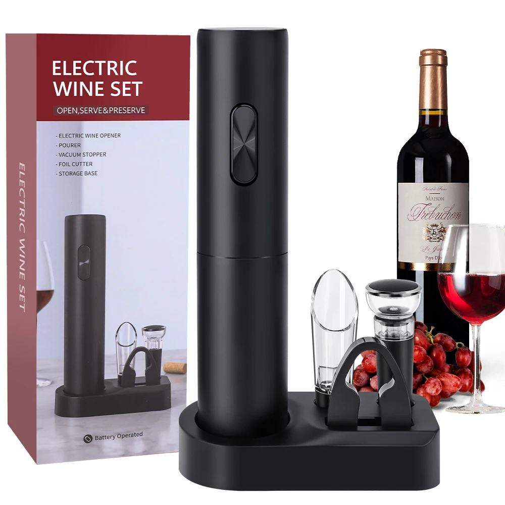 Electric Wine Opener With Foil Cutter Automatic Wine Corkscrew One-click Button Battery Can Opener For Home Party Bar Wine Lover