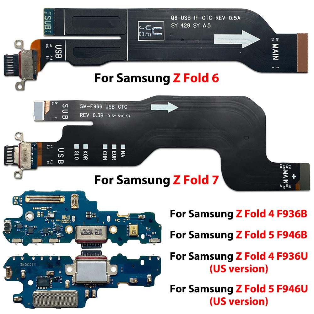 USB Charge Dock Socket Jack Connector Flex Cable For Samsung Z Fold 4 5 6 Fold 3 2 F916 F926 F936 F946 Charging Board Module