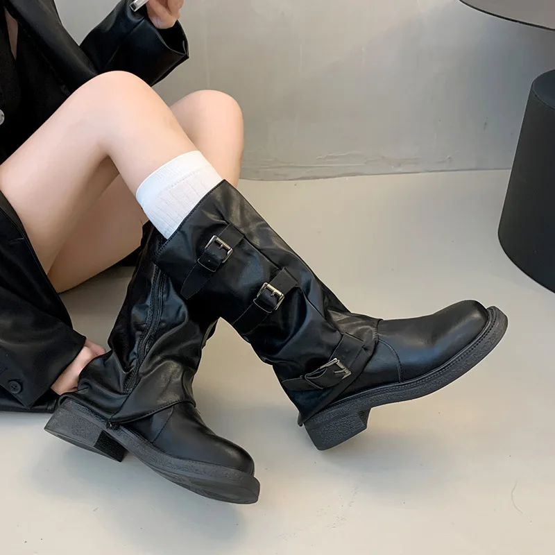 

Western Jeans Tube Boots for Women Mid-Calf Boots Thin Style for Summer and Autumn 2025 New High Tube Long Boots Knight Boots