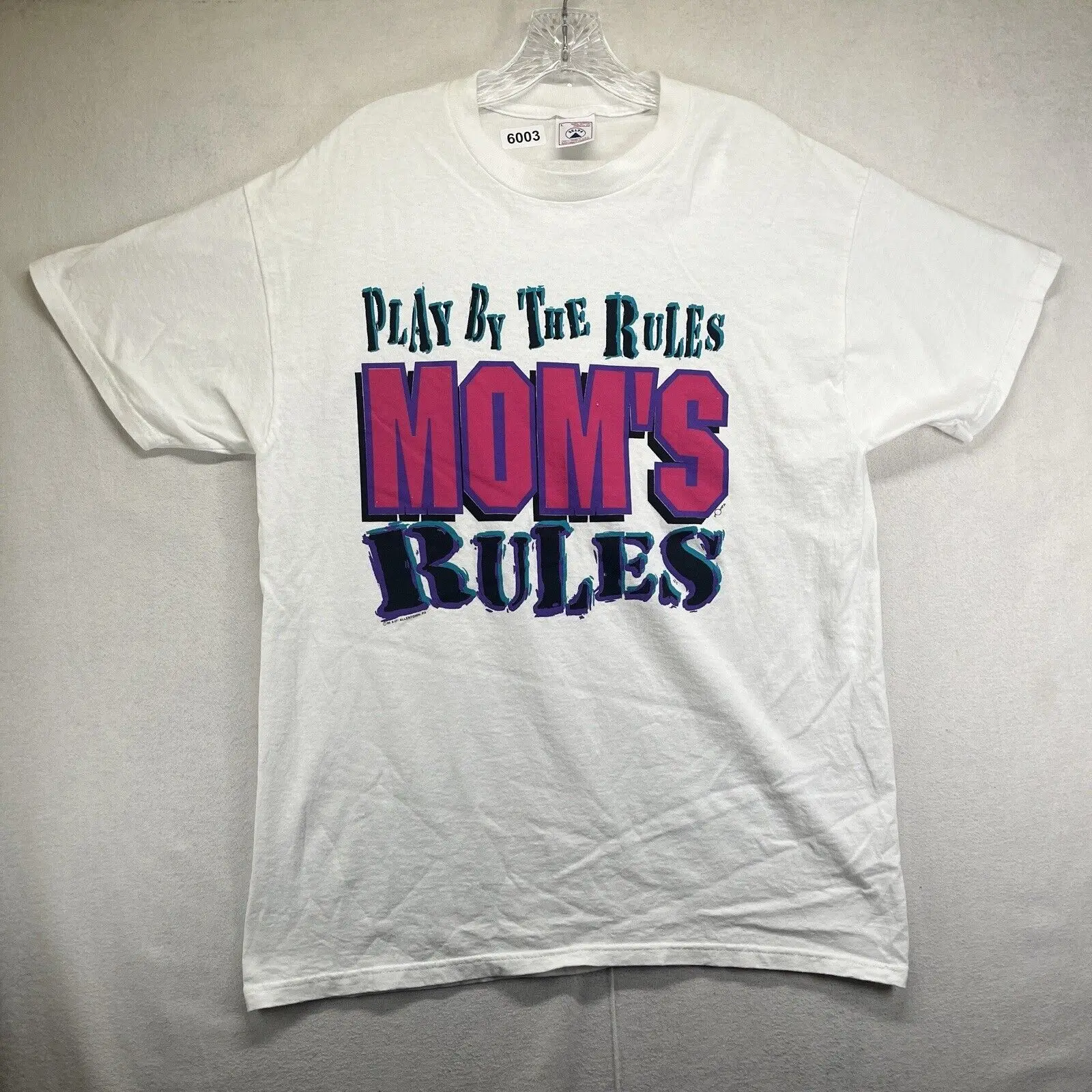 90s Big Print Moms Rules T Shirt Mens Size Large Humor Funny Dad Jokes