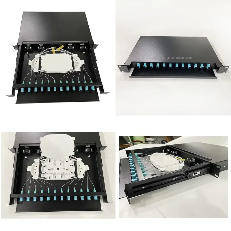 High Efficiency 1U 12 Port Fiber Optic Patch Panel SC UPC Optical Fiber Drawer Rack Mount ODF for Data Center Server Room