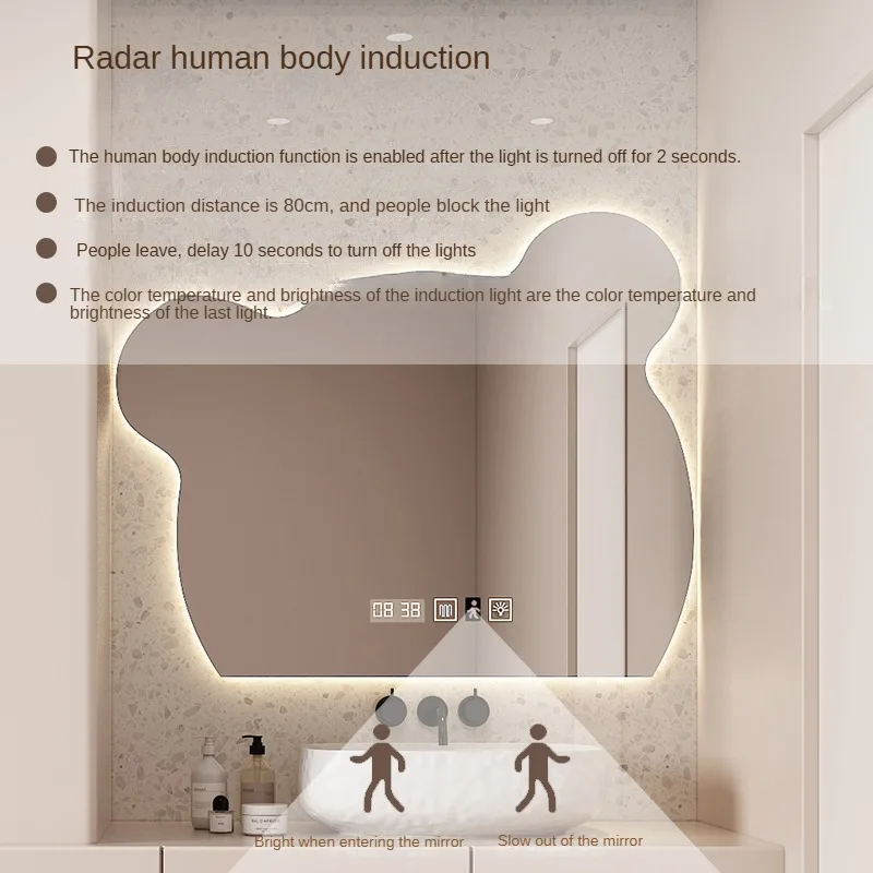 Espejos Con Luz Led Corridor Decoration InteriorBear Shape Backlight Touch Screen Led Smart Bathroom Wall Mirror With Lighting