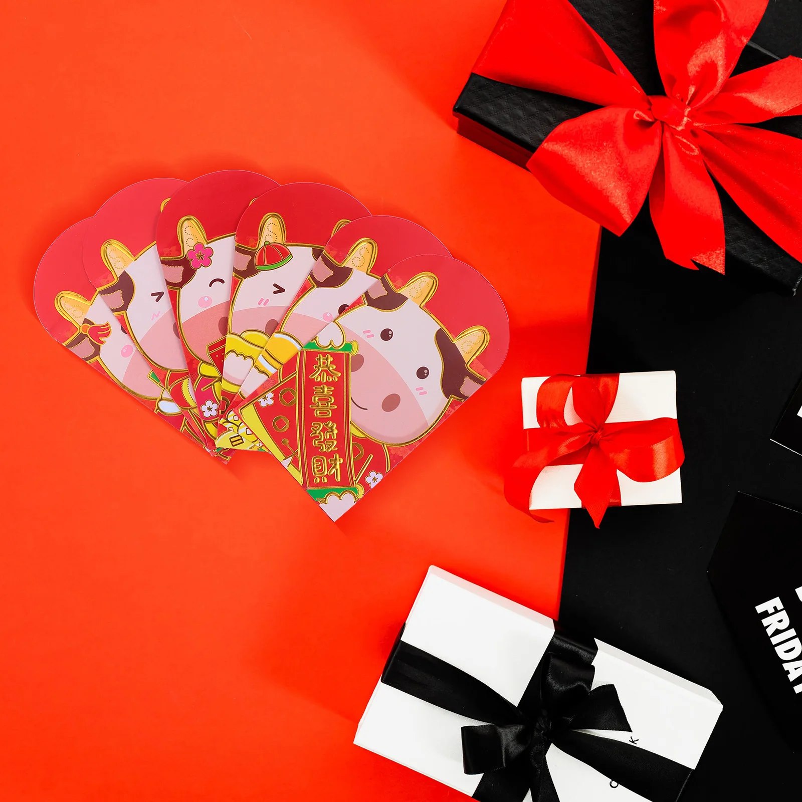 

54 Pcs Cartoon Red Envelopes Ox Year Festive Chinese Style Overseas Fans Culture Envelope Bags Money Pouch Gift Packet