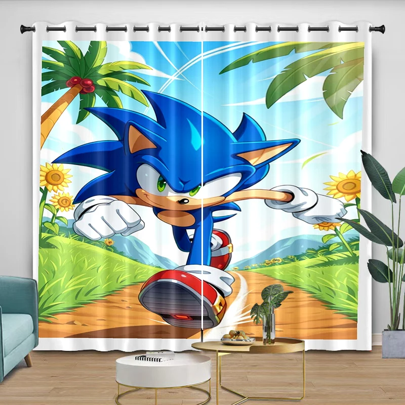 Curtains sonic Cartoon Digital Printing Curtain Bedroom Living Kitchen Protect from light Thread the rod through Care 2 Piece view 3