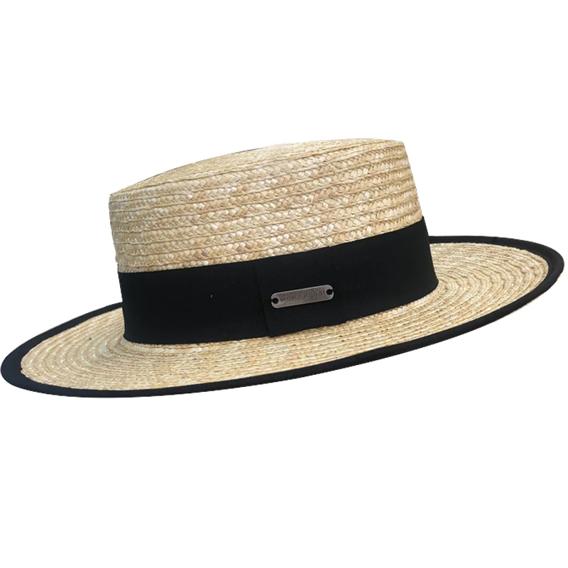 

Casual Retro Women's Summer Hat Unisex Men Ribbon Sun Protection Cap Female Flat Top Wide Brim Hat Sun Hats Straw Hat Beach Hat