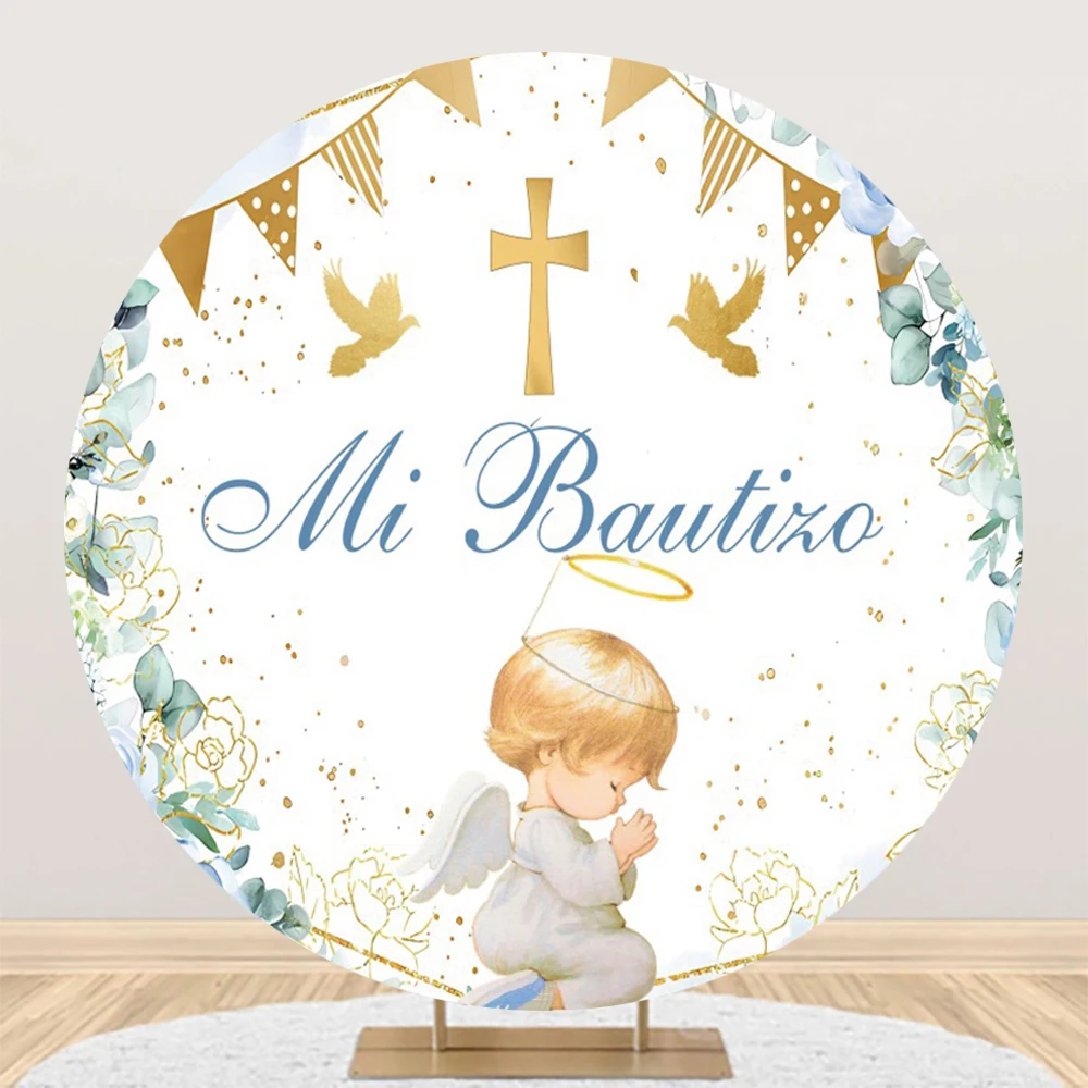 Garçon fille baptême rond toile de fond couverture première sainte Communion ange bébé douche baptême dieu bénisse cercle photographie fond