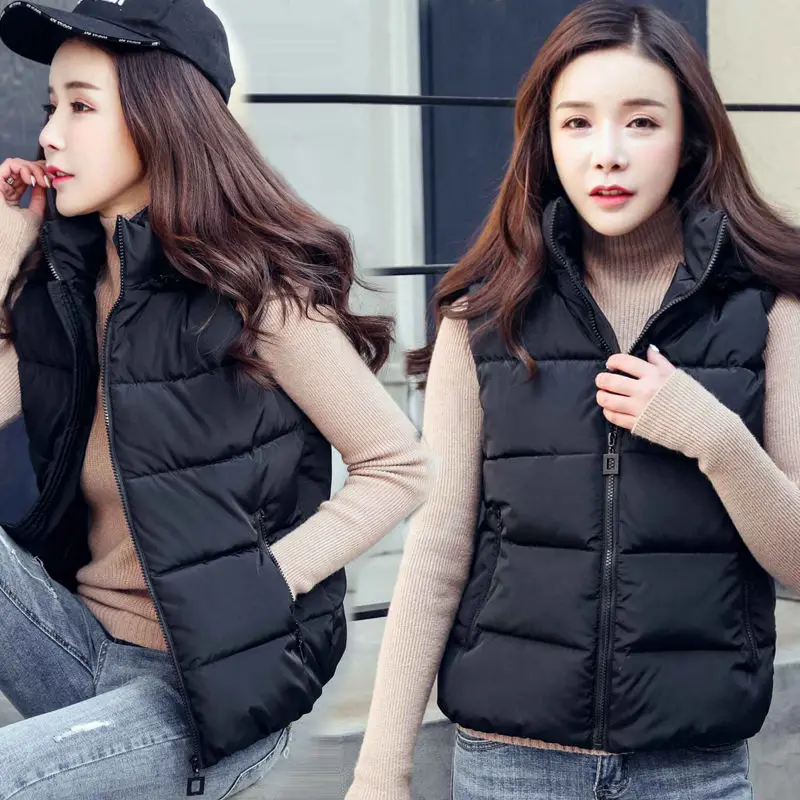 Detachable Hat 2023 Autumn/Winter New Women\'s Cotton Vest Short Korean Version Slim Down Cotton Tank Top Coat