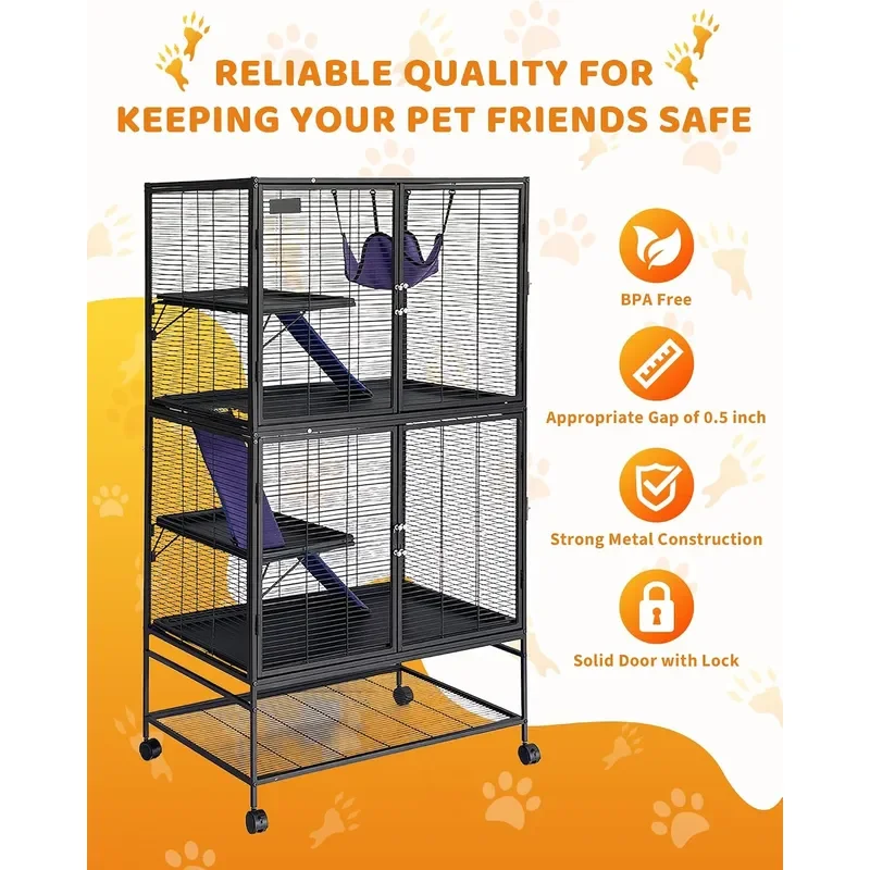 Small Animal Cage 64H Deluxe Ferret Cage 4 Tier Chinchilla Cage