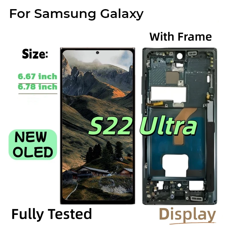 Super OLED Display For Samsung Galaxy S22 Ultra 5G SM-S908 S908B S908U With Frame Touch Screen LCD Digitizer Part Replacement