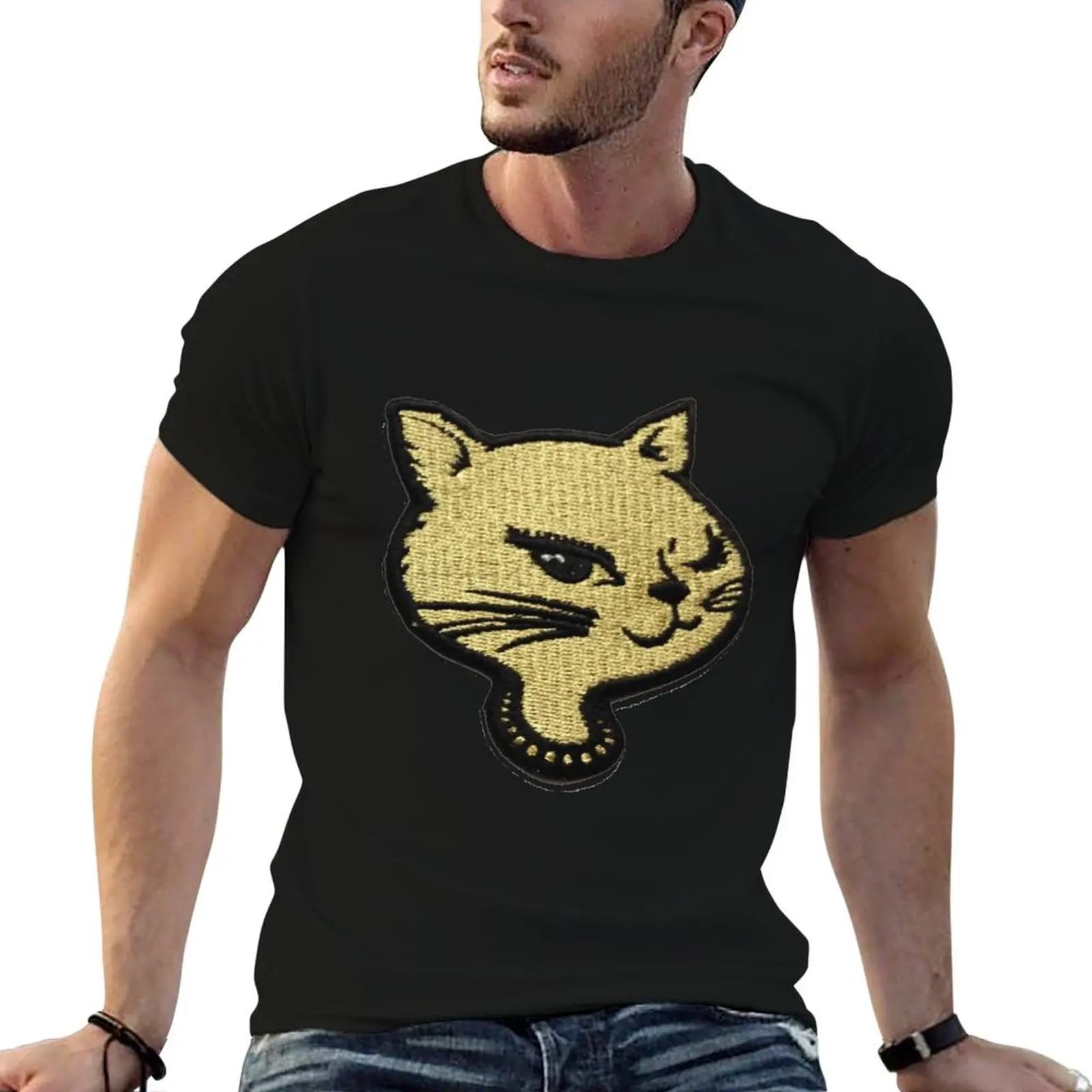 90s Winking Cat Sticker Style T-Shirt Short sleeve tee graphics vintage clothes Men's t shirts