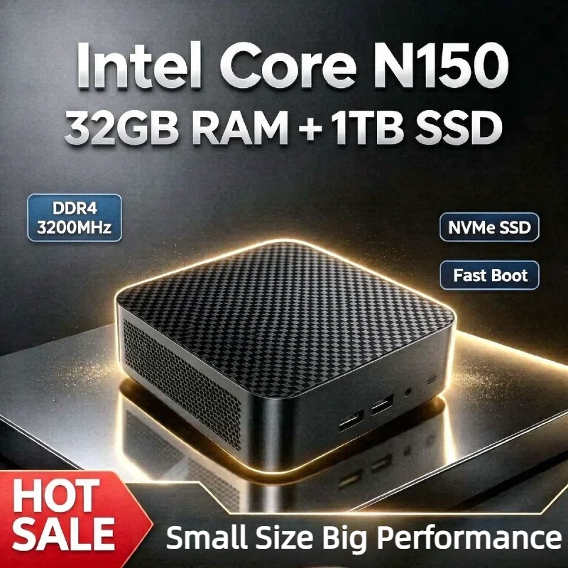 Intel N150 2026 Small Form Factor PC 16GB DDR4 512GB SSD Triple 4K Display WiFi6 BT5.2 Silent Cooling Desktop Office Study Core