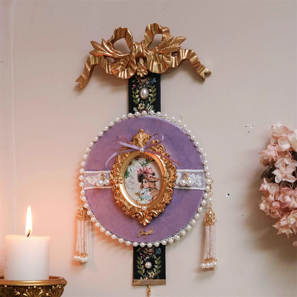 

Vintage European Style Light Luxury Picture Frame Handmade Purple Lace Picture Frame Tassel Home Room Decoration Wall Hanging