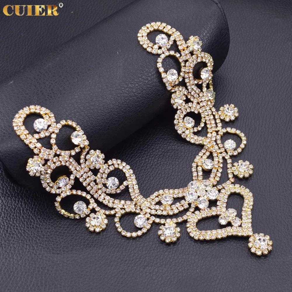 DIY Wedding Dress Neckline Decorations Appliques with Rhinestone Glass Crystal Patches for Women Dress Sewing Rhinestones Trim