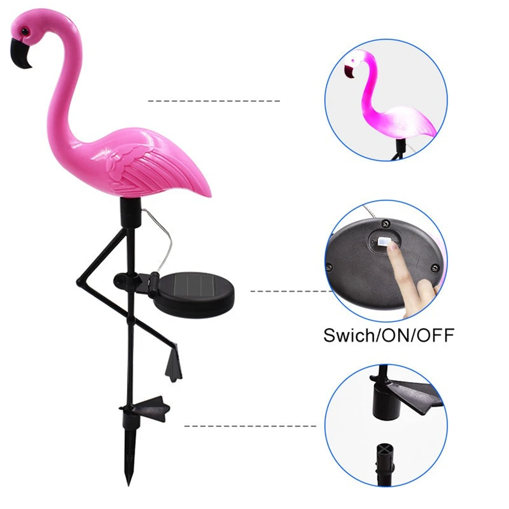 Flamingo Garden Solar Lights Waterproof Solar Powered Outdoor Decorative Lawn Pink Lights for Pathway Lawn Yard Landscape Path