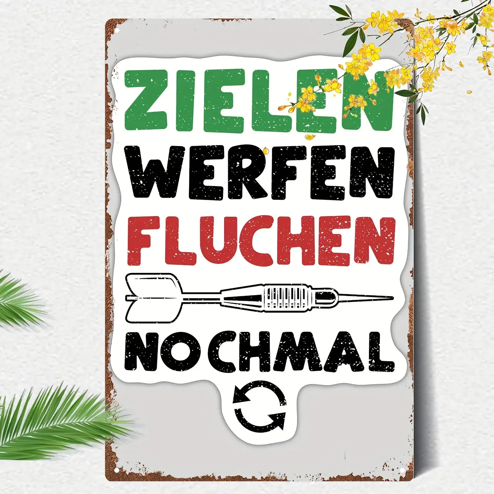 Vintage Tin Wall Decor with German and Arrow Patterns,Suitable for Home Bars, Offices, and Outdoor Decoration