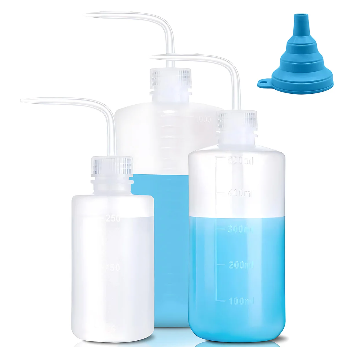 1/3 Stück Waschflaschen, 500ml 150ml 250ml Kunststoff-Laborwaschflaschen, Tattoo-Waschflaschen mit Skala-Etiketten, Quetschflasche ohne Verschütten