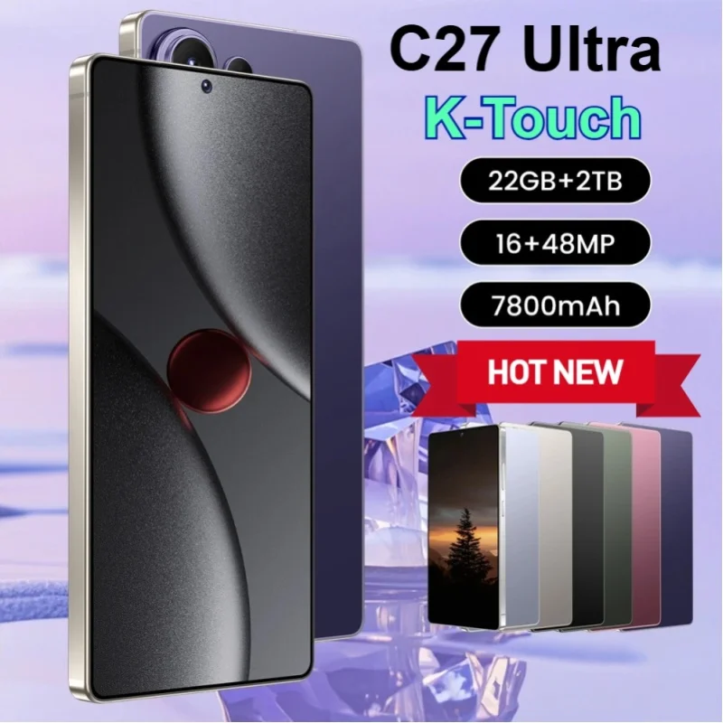 K-Touch Smartphone für C27 Ultra, 7800-mAh-Akku, Mobiltelefone, 7,3-Zoll-Vollanzeige, 48-MP-Kamera, 22 GB + 2 TB Speicher, Gesichtserkennung, entsperrt, 5G, Dual-SIM, Android 15, Mobiltelefone mit