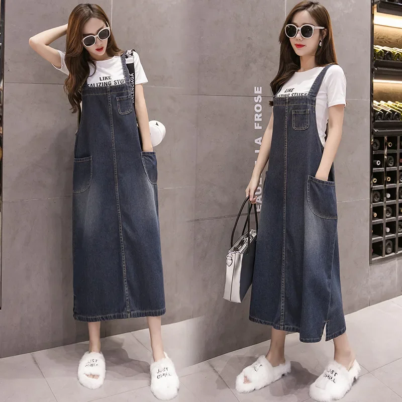 

Plus Size Women Functional Pocket Denim Overall Dress 2025 Summer New Adjustable Strap Casual Denim Dress A-line Student Outfit