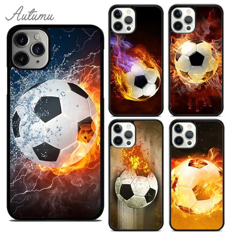 Fire Football Skeleton Soccer Ball Phone Case for iPhone 15 16 SE2020 11 12 13 14 Pro Max mini 6 7 8 Plus Cover coque Fundas