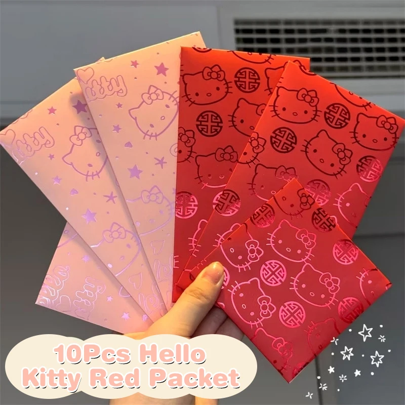 10Pcs Hello Kitty Red Packet Sanrio KT Cat New Year Red Envelopes Spring Festival Kids Lucky Money Wedding Gift