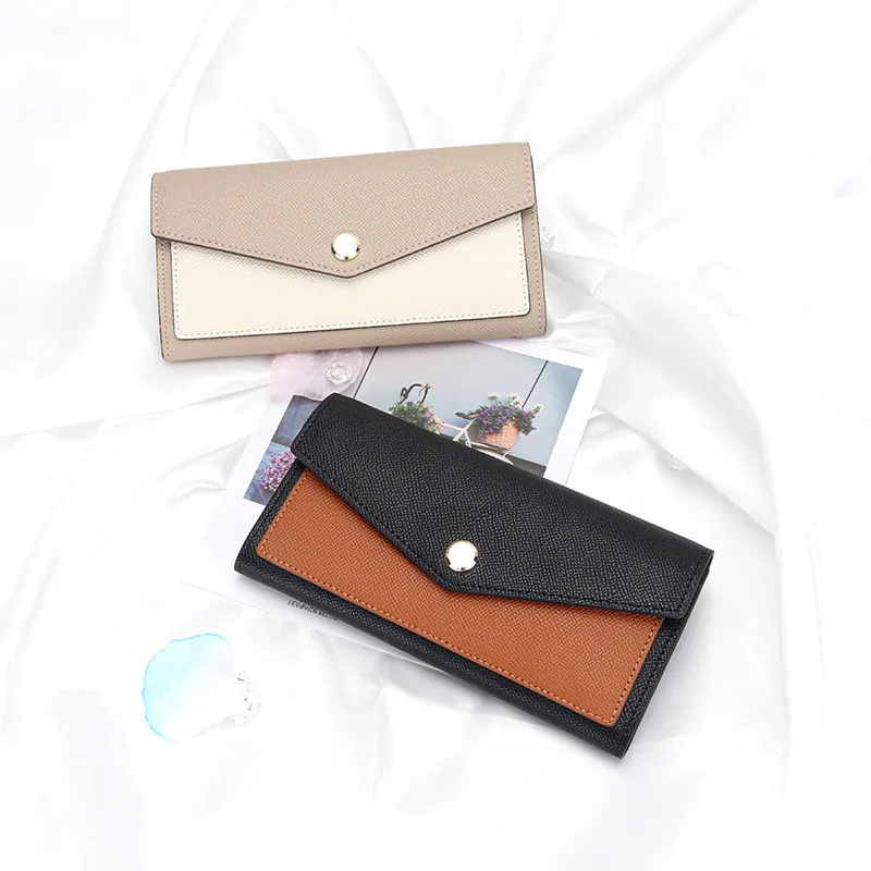 URBAN MASTER Purse for Ladies Genuine Cow Leather Palm Pattern Long Wallet Women Fashion Contrast Color Clutch Phone Card Holder