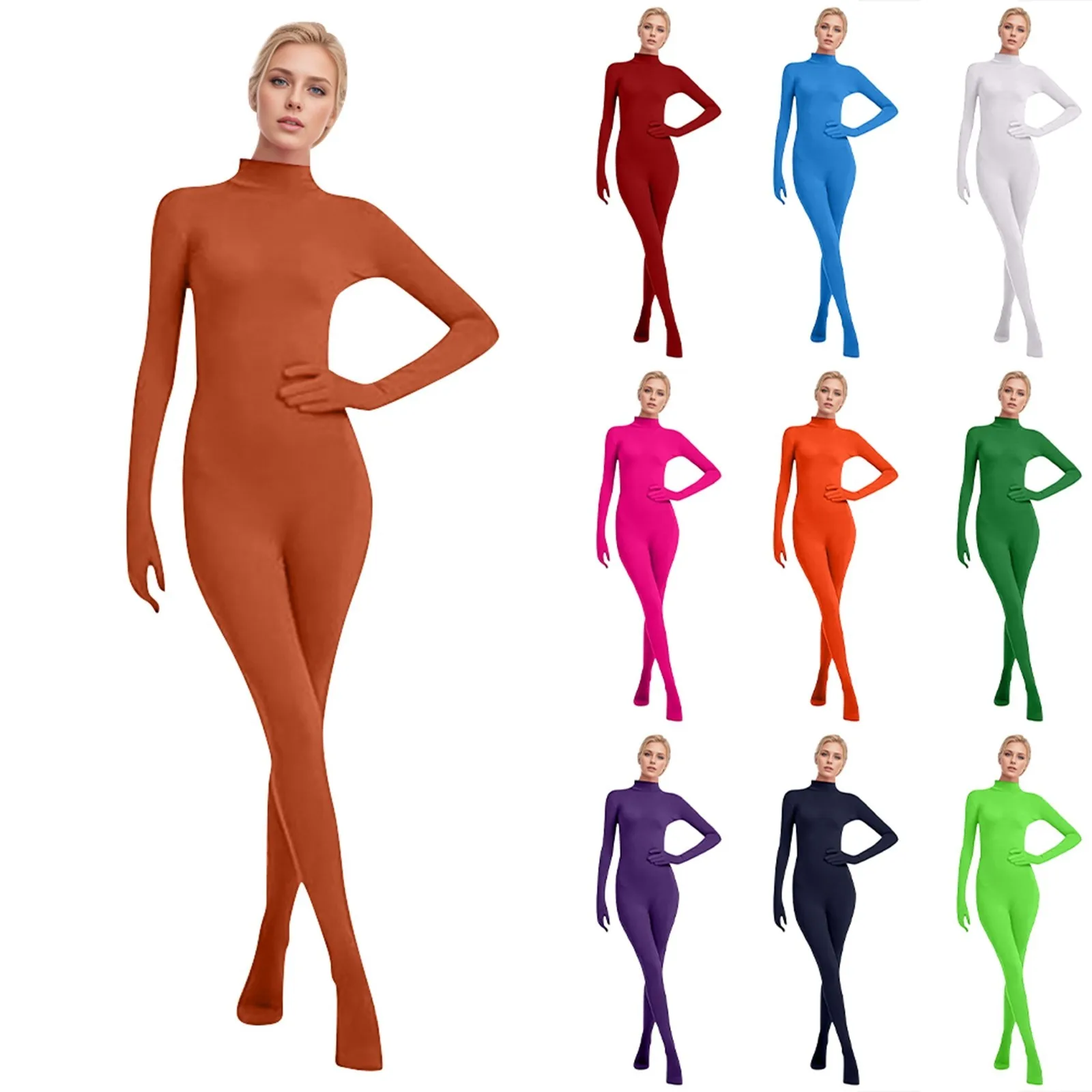 Women Tight Fitting Clothes With Hands Feet Zentai Solid Color Dance Clothes Stage Performance Anime Cosplay Costume Plus Size