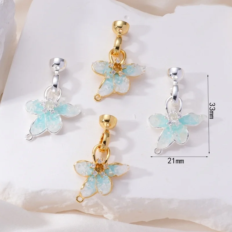 1 Copper Dripping Crystal Four-leaf Petal Pearl Necklace Connecting Fastener Accessories DIY Jewelry Making Materials Wholesale