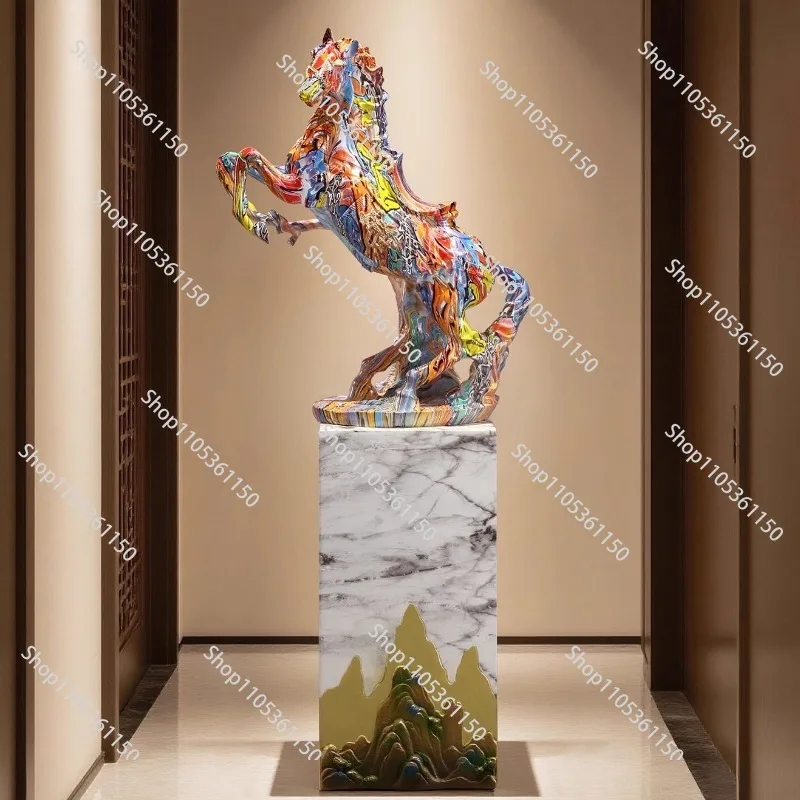 Light luxury high-end color horse floor-to-ceiling large-scale ornaments to success, living room office entrance decorationgifts