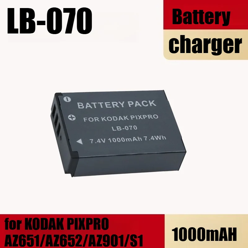 1000mAh LB-070 Li-ion Battery for KODAK PIXPRO AZ651/AZ652/AZ901/S1 Mirrorless Digital Camera - High Capacity Replacement
