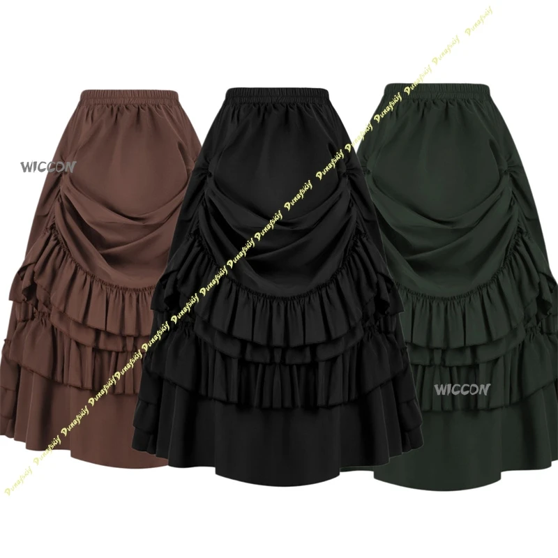 Falda Victoriana Gótica Vintage para Mujer, Estilo Renacentista, Cintura Alta, Falda Midi Retro para Actuaciones, Cosplay y Fiestas