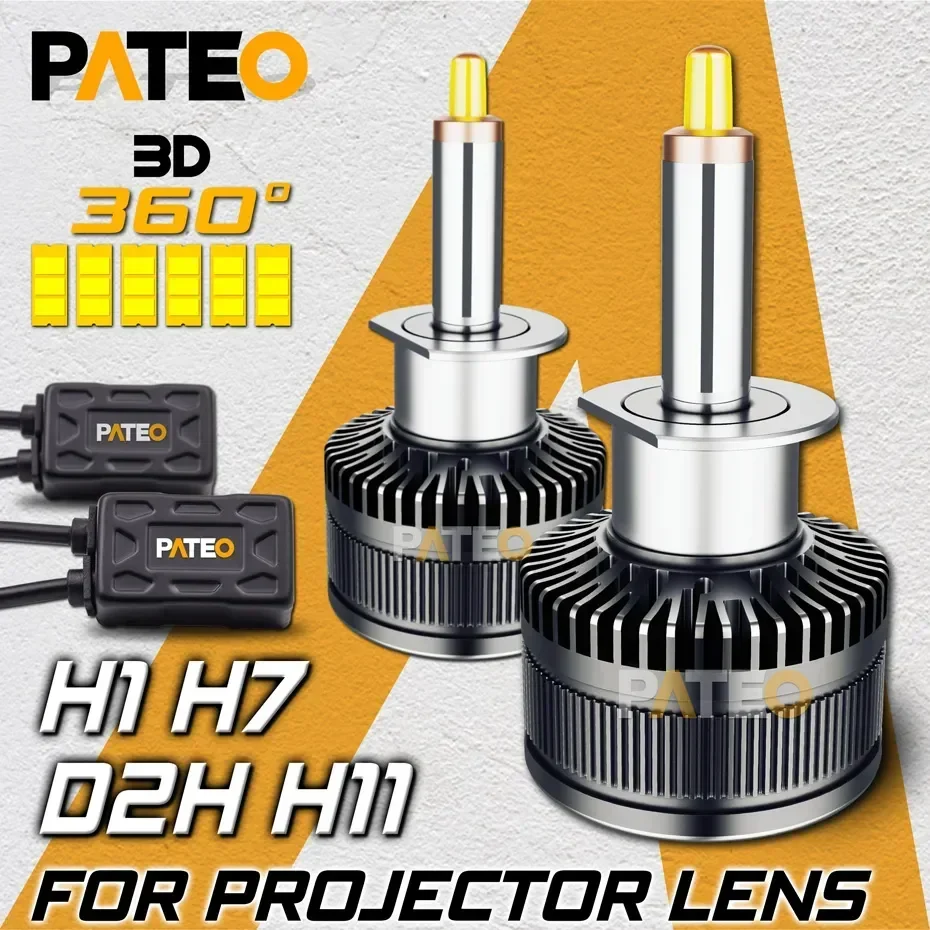 PATEO H7 H1 LED D2S D2H H11 9005 9006 Projector LED Headlight Bulb Fog Light Lens 70W Car Accessories Tuning 4300/6000K 3D 360