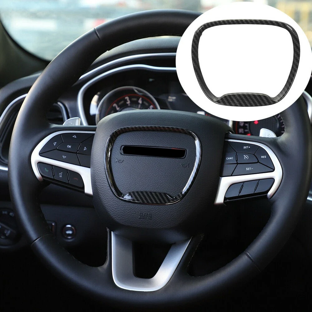 Classy-Carbon Fiber Steering Wheel Frame Trim Ring For 15-20 Dodge Challenger For Jeep Grand Cherokee SRT