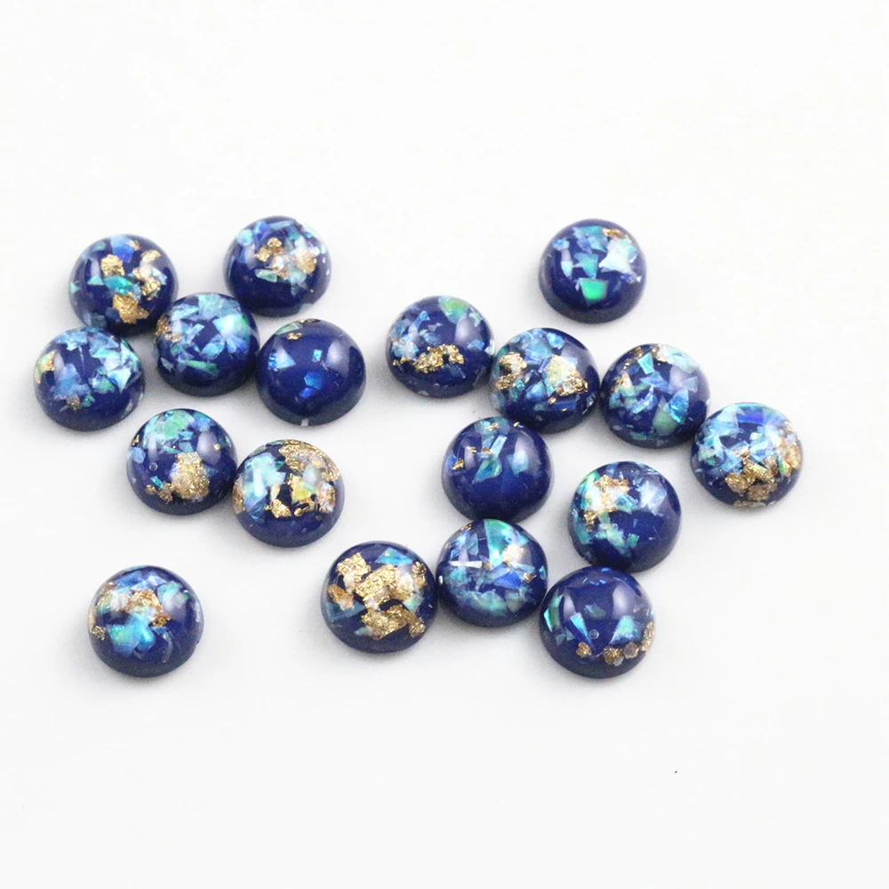 New Fashion 40pcs 8mm 10mm 12mm Dark Blue Colors Built-in metal foil Flat back Resin Cabochons Cameo