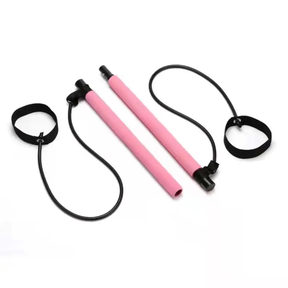 With Ab Roller Pilates Sticks Multifunctional Muscle Pilates Bar Kit Portable Adjustable Yoga Resistance Bands Exercise