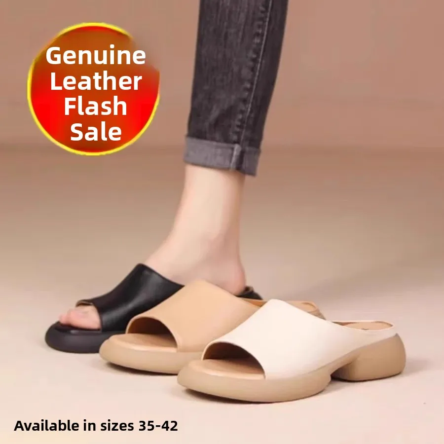 

Удобные сандалии из натуральной кожи, женские слипоны на плоской подошве, летние нескользящие тапочки на мягкой подошве, повседневная обувь