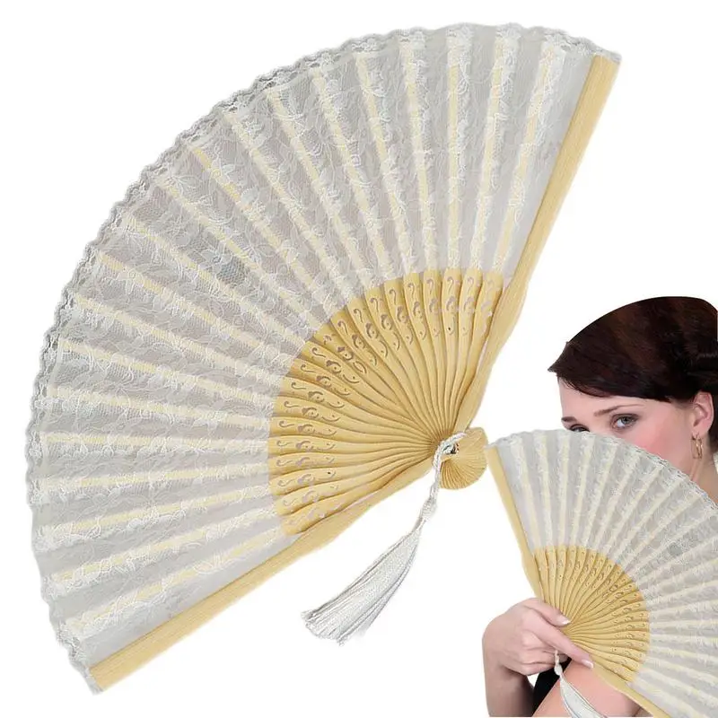 Folding Hand Fan Embroidered Bridal Hand Fan Handmade Vintage Handle Fan For Dancing Party Ball Parties Ladies Hand Craft