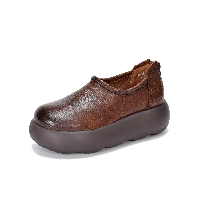 5.5cm Cow Genuine Leather Women ZIP Elthnic Autumn Flats Platform Wedge Summer Mary Jane Comfy Spring Shoes Retro