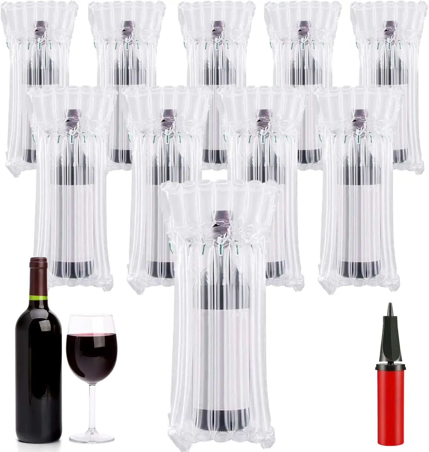 

Wine Bottle Travel Protector Bags with Air Inflator Pump, 50pcs Transparent Bubble Cushion Wrap for Fragile Items
