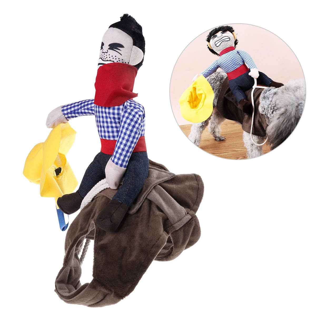 

Pet Transformation Costume Denim Design Cowboy Rider Outfit for Small Dogs Under 20lbs Perfect Halloween Christmas Photo Shoot