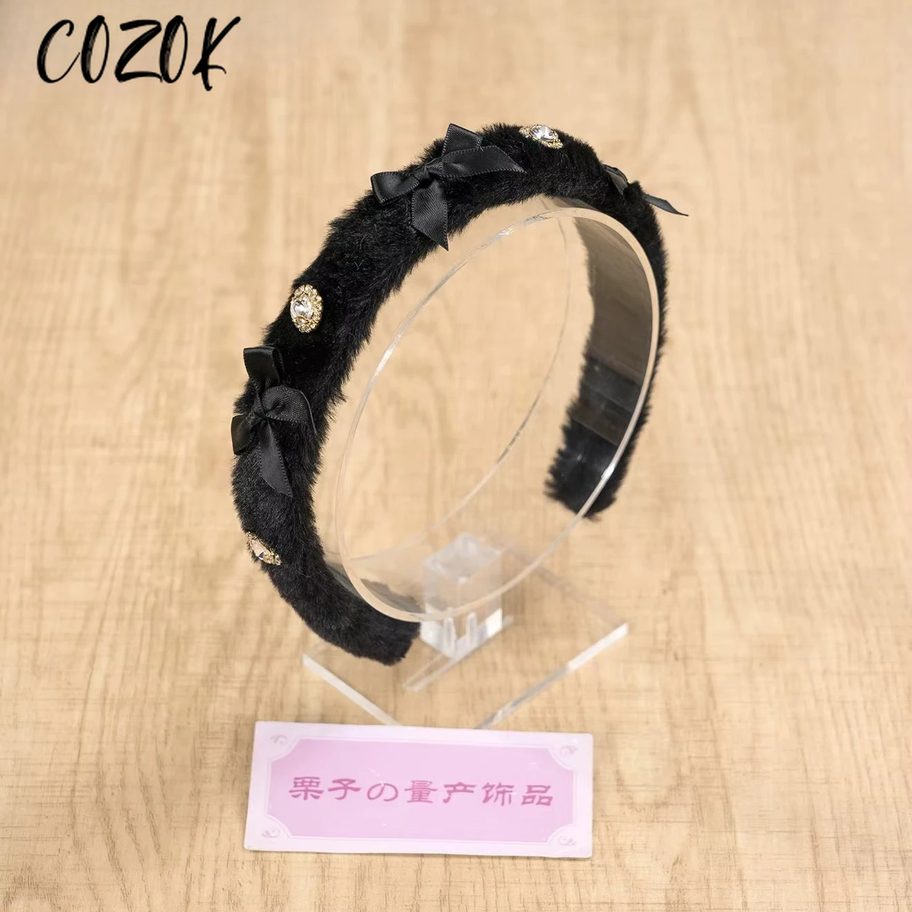 Handmade Japanese Mine Hairband Imitation Mink Hair Rhinestone Bow Headband Autumn and Winter Girls Hairy Lo Headdress