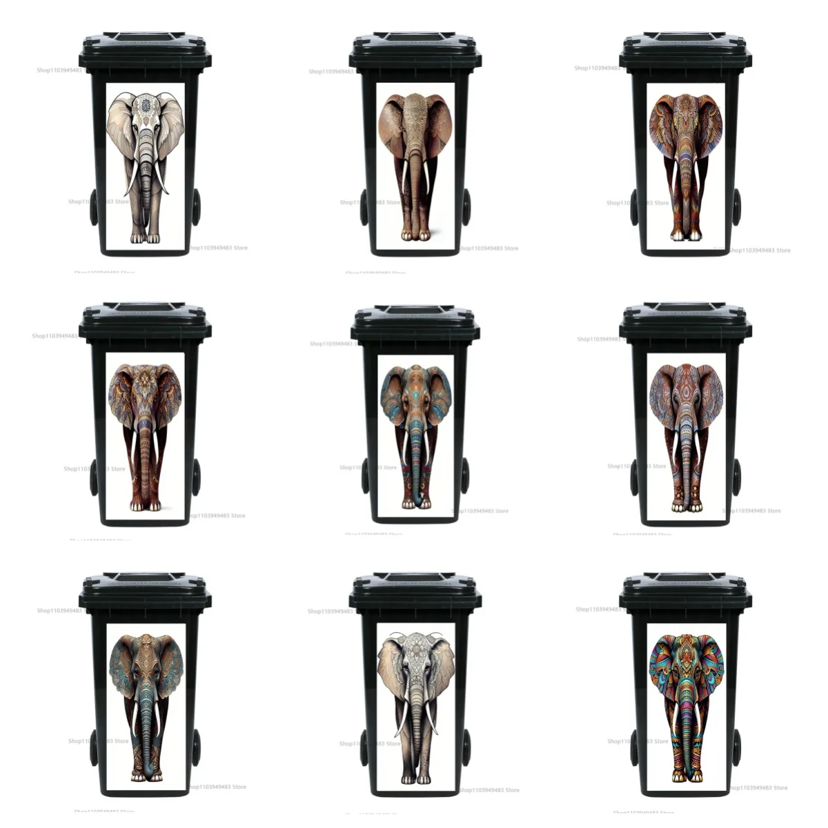 Tribal Elephant Wheelie Bin Decals Self Adhesive Anti Scratch Outdoor Trash Can Skin Cover Outdoor Waterproof Litter Bins Decals