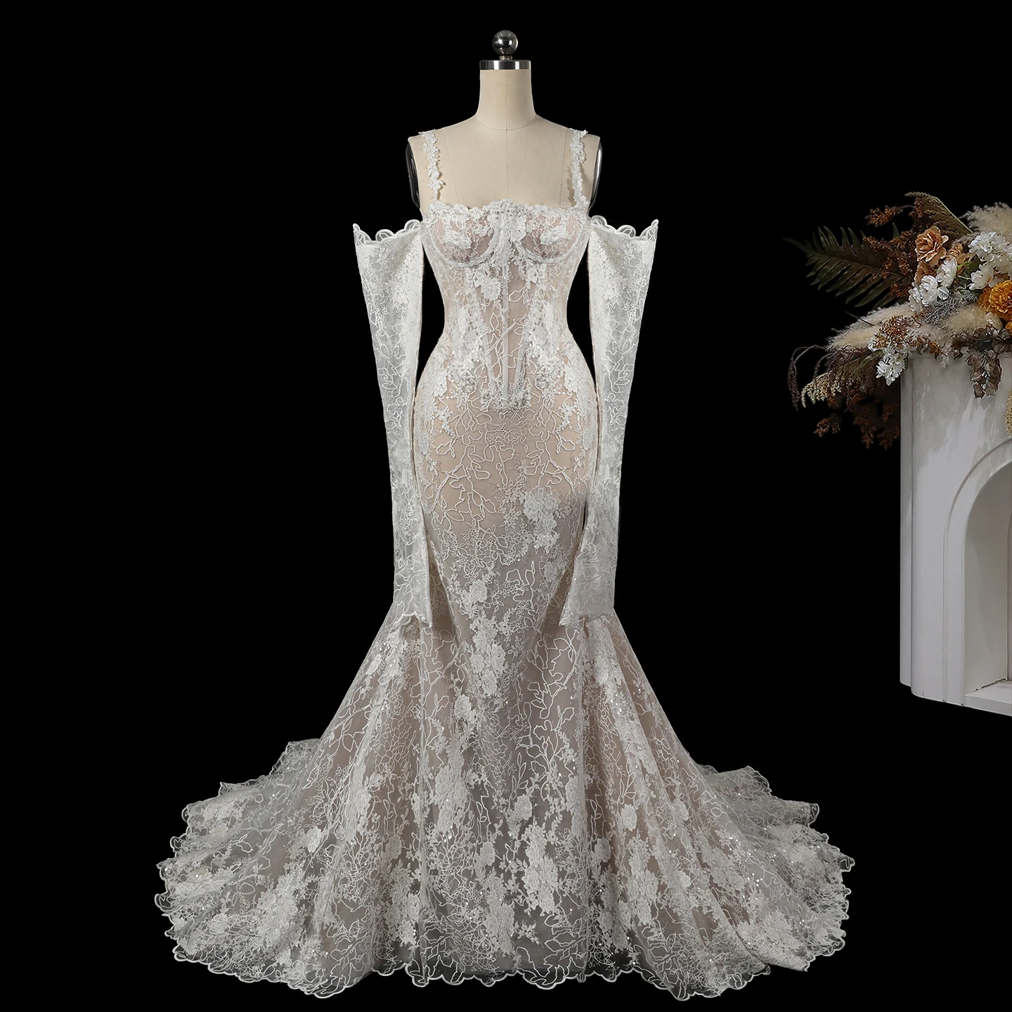 Sheer Fairy Wedding Dresses Luxury Mermaid Off Shoulder Spaghetti Straps Corset Dubai Engagement Bridal Gowns SW750 Customized