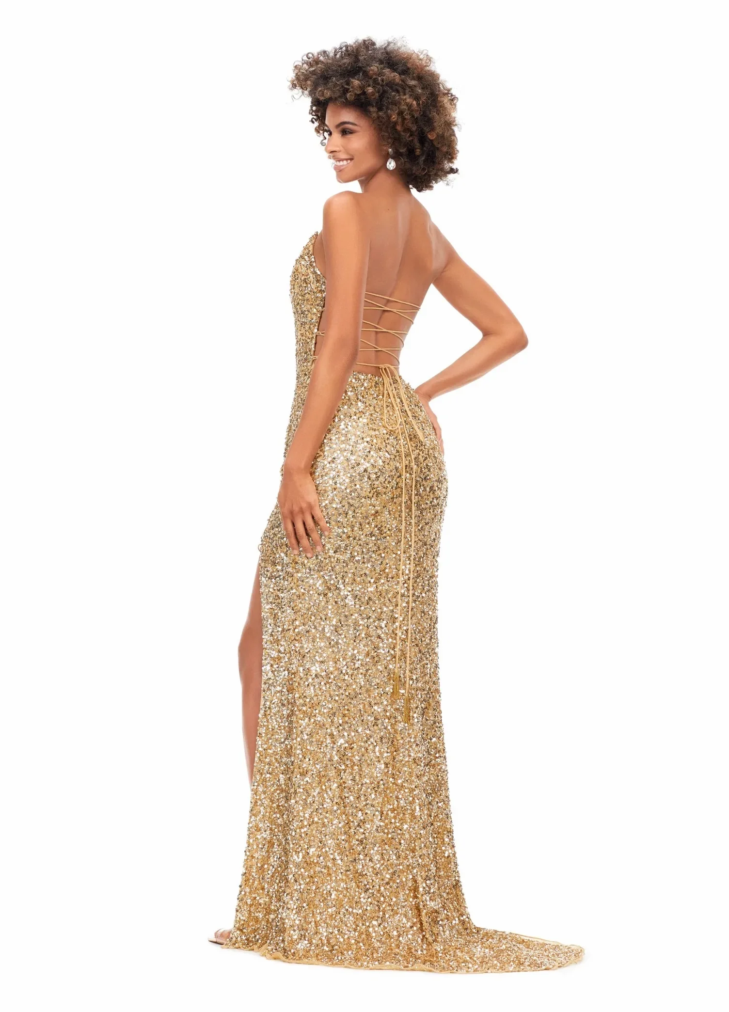 فستان حفلة موسيقية نسائي ذهبي مطرز لامع على شكل حرف V فستان حورية البحر للحفلات مثير بفتحة عالية ثوب مسائي Vestdos De Fiesta مخصص