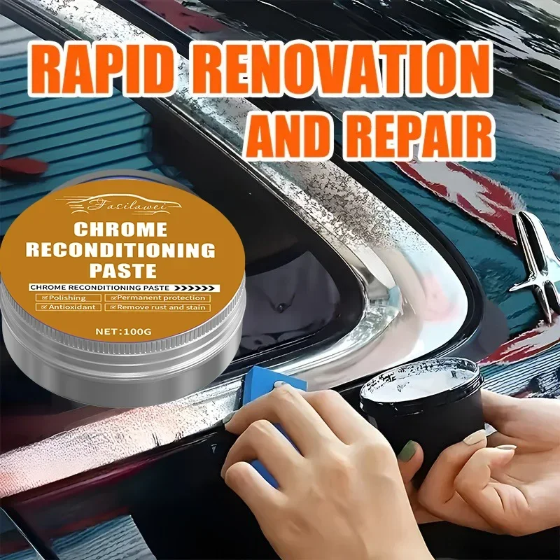 New Chrome Refurbishment Paste, Polishing and Oxidation Paste, Scratch-Off Removal, Car Door Handle and Window Frame Repair, Sp